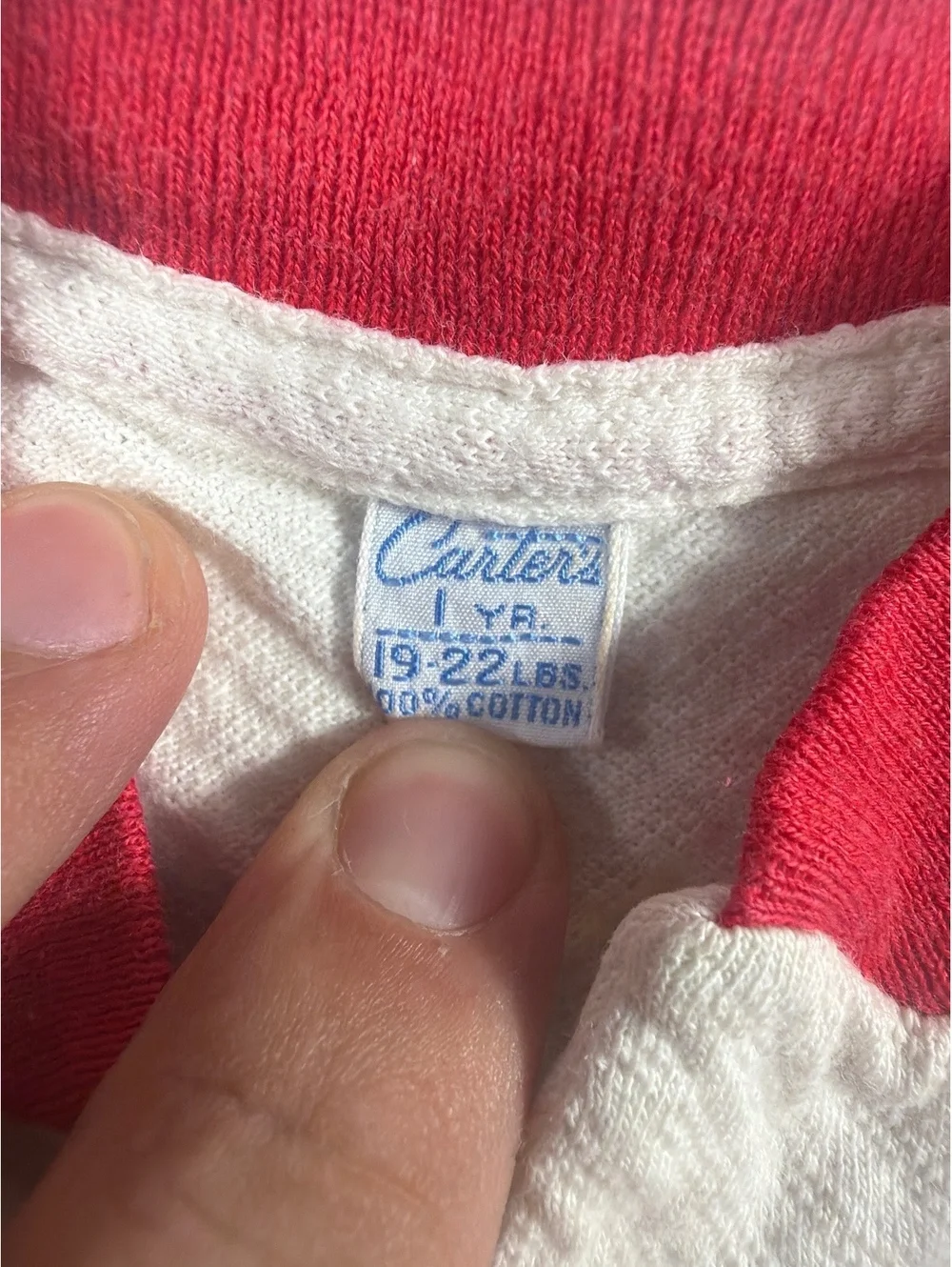Carter's Infant 1 Year Old White and Red Cotton Button-Up Shirt